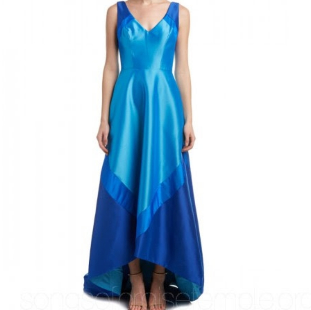 Size 4 Theia gown blue color block w/ train